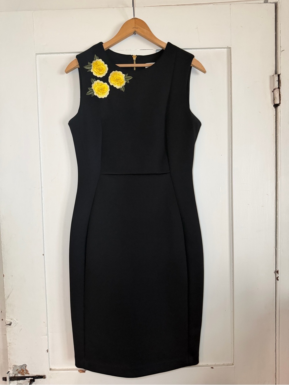 Calvin Klein Black Midi Dress with Yellow Floral Appliqués